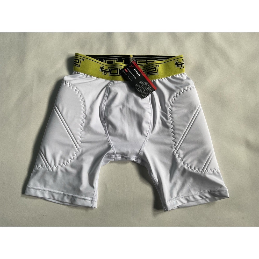 Youper  Padded Sliding Shorts White with  Accent and Green Letters Black Size YM